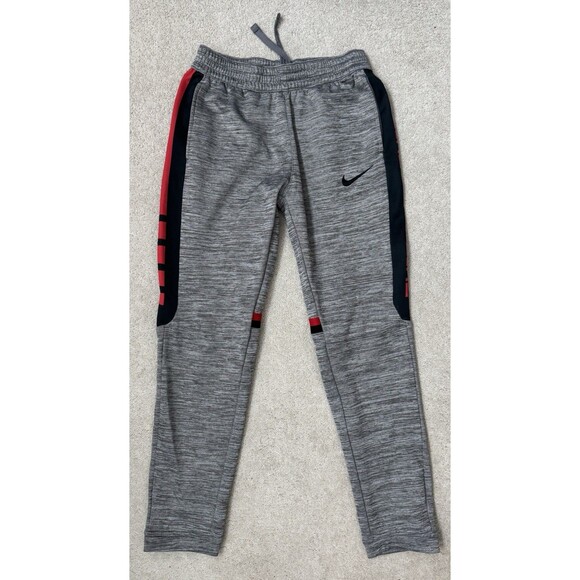 Nike YLG Boys Therma Elite Basketball Jogger Sweatpants Gray/Black/Red - Picture 1 of 8